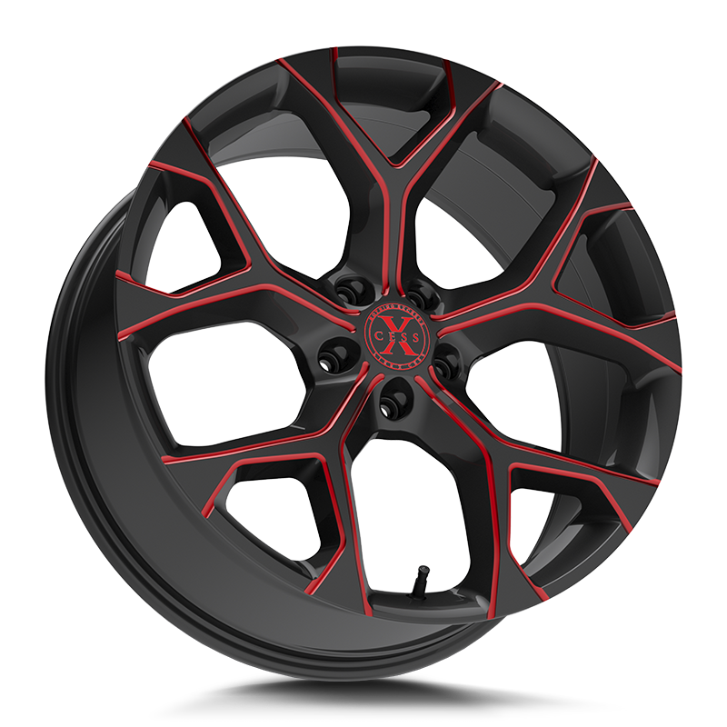 XCESS X05 5 FLAKE 18X8.5 35MM 5X114.3 GLOSS BLACK CANDY RED MILLED | X0588551435GBMLR