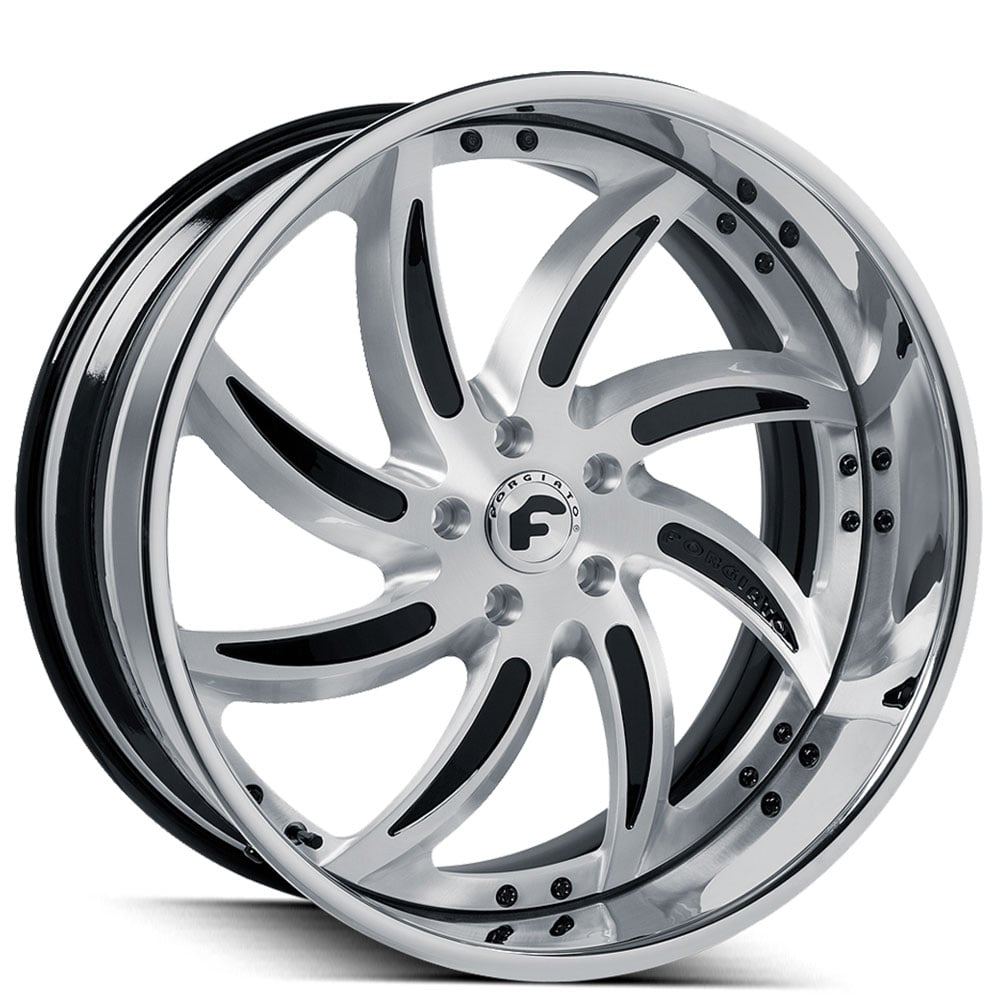19" Staggered Forgiato Wheels Azioni Brushed Custom 2 Tone Face with Chrome Lip Forged Rims