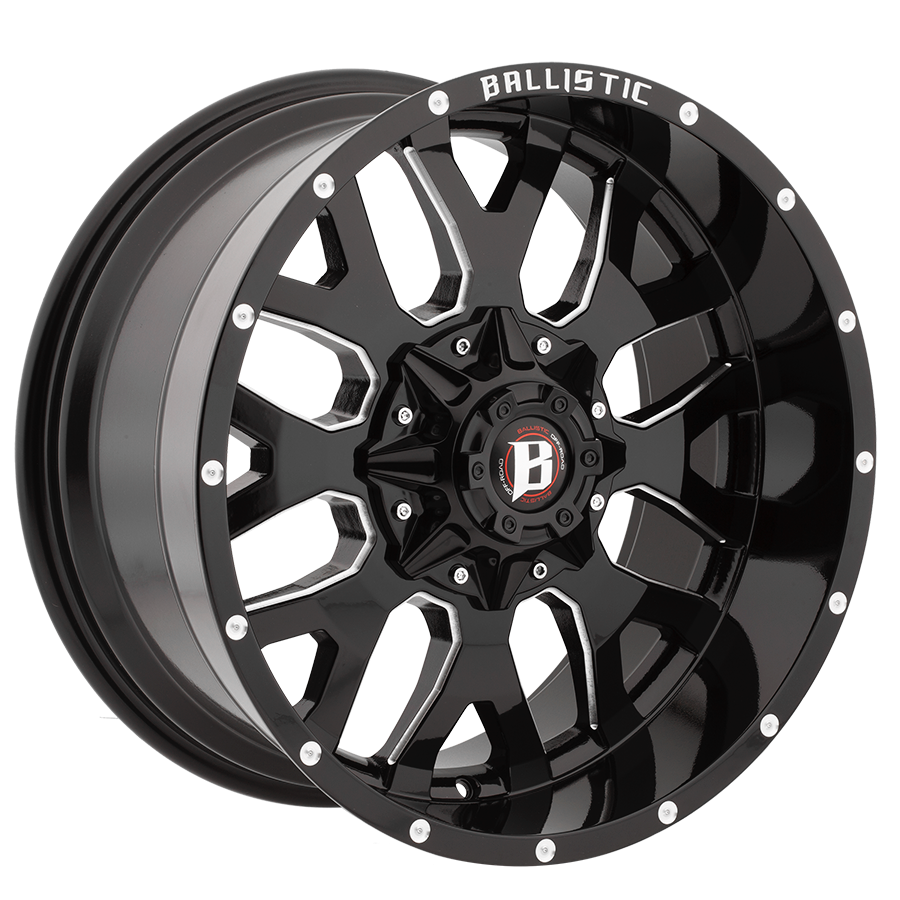 BALLISTIC 853-TANK 17X9 6X135/139.7 +00 GLOSS BLACK w/MILLED WINDOWS