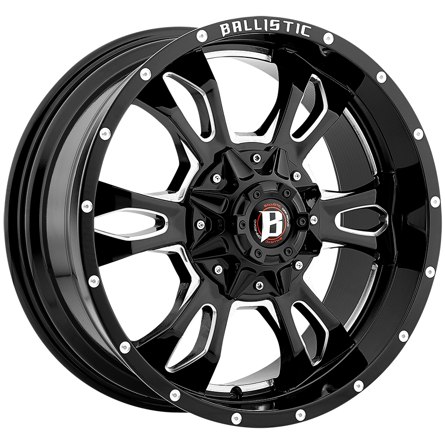 BALLISTIC 957-MACE 17X9 5X135/139.7 +12 GLOSS BLACK w/ MILLED WINDOWS