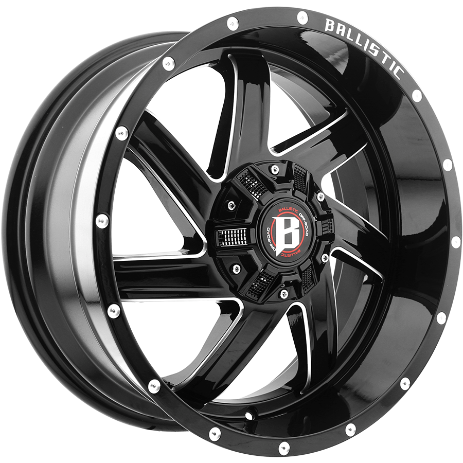 BALLISTIC 961-GUILLOTINE 17X9 6X114.3/139.7 +00 GLOSS BLACK w/MILLED WINDOWS