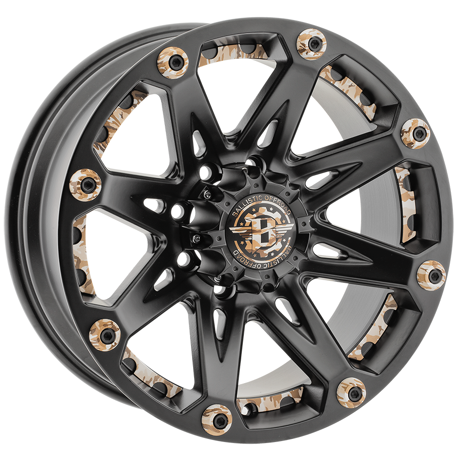 BALLISTIC 814 JESTER 18X9 5X150 +12 FLAT BLACK w/CAMOFLAGE ACC