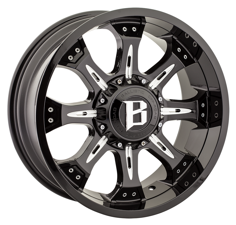 BALLISTIC 973-SCORPION 18X9 6X135/139.7 +00 GLOSS BLACK w/MILLED WINDOWS