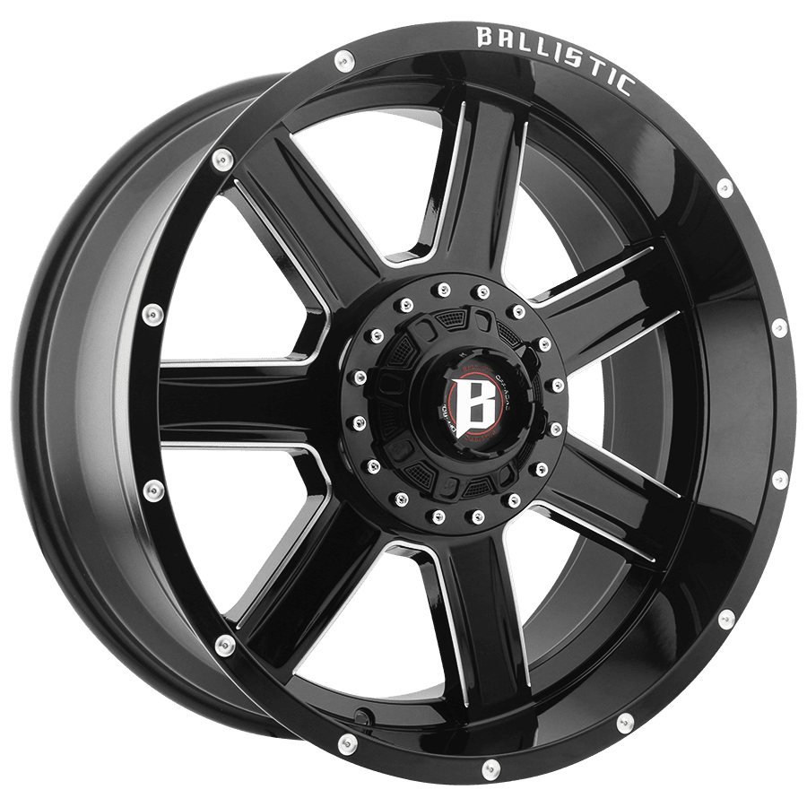 BALLISTIC 979 22X10 5X135/139.7 -24 GLOSS BLACK w/MILLED WINDOWS