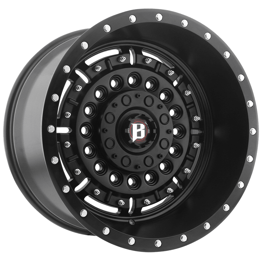 BALLISTIC 978 22X10 6X135/139.7 -24 FLAT BLACK WHEEL w/ SILVER BOLTS