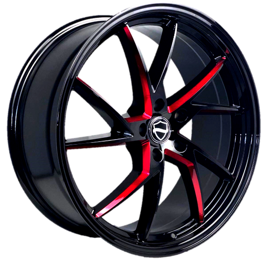 ELEGANCE SHARP 22x9 35 5x114.3 Gloss Black Candy Red Milled, Gloss Black Lip