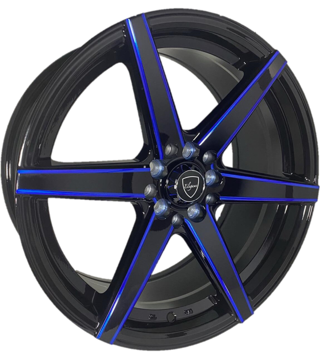 Elegant E002 18x8.5 35 5x100/5x114.3 Gloss Black Candy Blue Milled