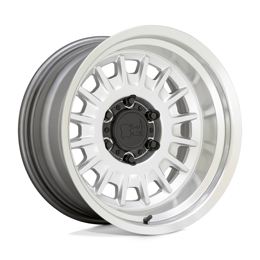 BLACK RHINO ALISO 17X8 0 6X139.7 GLOSS SILVER WITH MIRROR CUT FACE & LIP