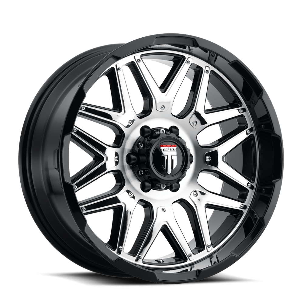 AMERICAN TRUXX GRIND AT151 20x9 -12 5x127 GLOSS BLACK/MACHINED W/ CHROME INSERT