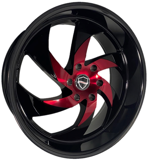 ELEGANCE DANGER 22x9.5 15 5x115 Gloss Black Candy Red Center, Gloss Black Lip