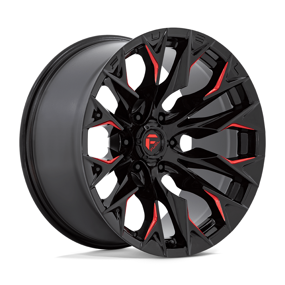 FUEL 1PC D823 FLAME 20X9 1 5X139.7 GLOSS BLACK MILLED WITH CANDY RED