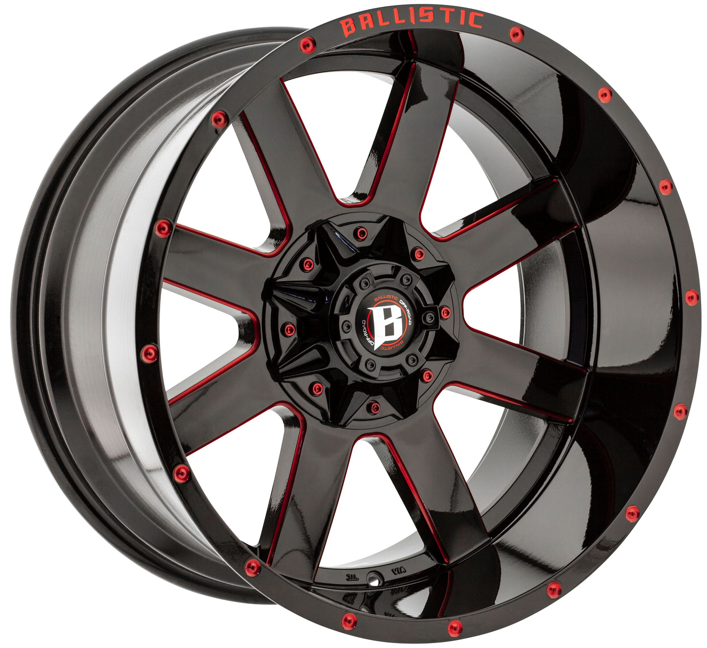 Ballistic 959 Rage 24x14 -81 6x135/139.7 (6x5.5) Gloss Black/ Red Milled