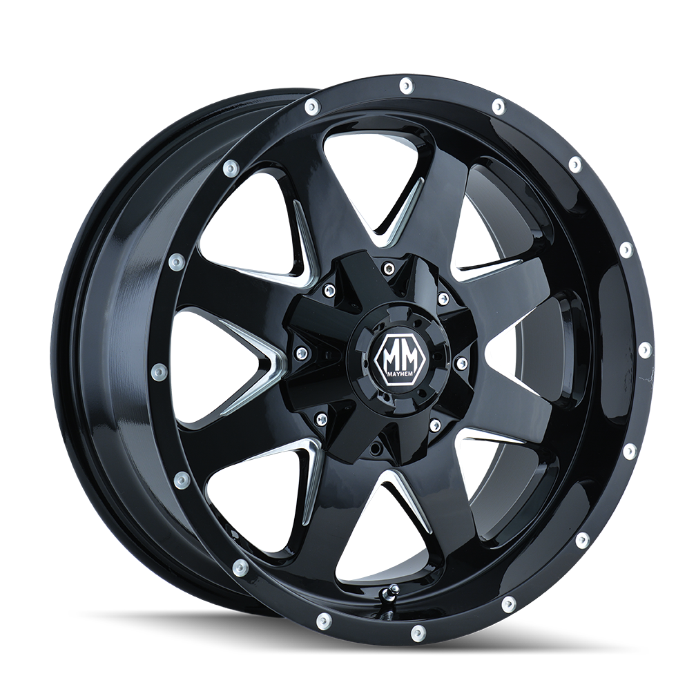 MAYHEM TANK 8040 17X9 18 8x165.1/8x170 BLACK W/MILLED SPOKES