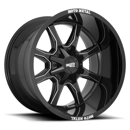 Moto Metal MO970 16X8 0 6X135/6X5.3/6X139.7/6X5.5 Gloss Black With Milled Spoke & Moto Metal On Lip