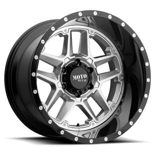 Moto Metal MO987 SENTRY 20X12 -44 8X170/8X6.7 Gloss Silver Center Gloss Black Lip