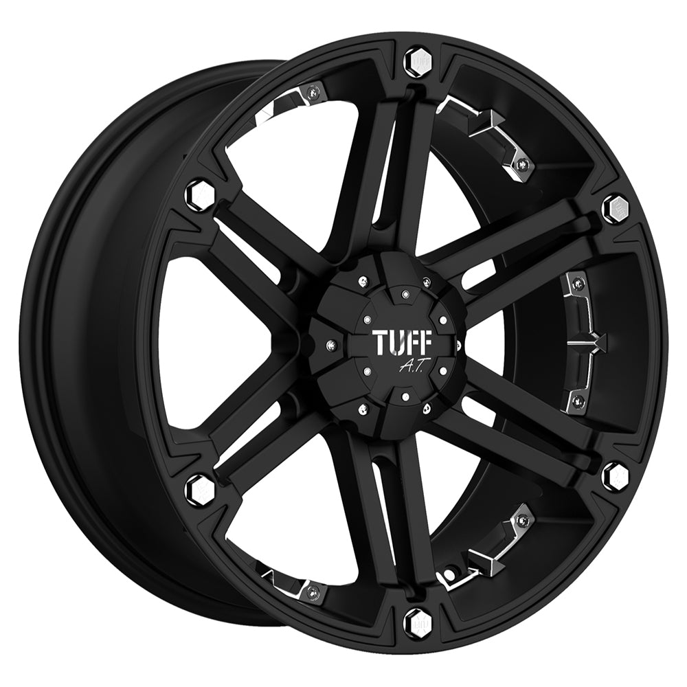 TUFF T01 17X8 10 6X139.7 FLAT BLACK W/ CHROME INSERTS