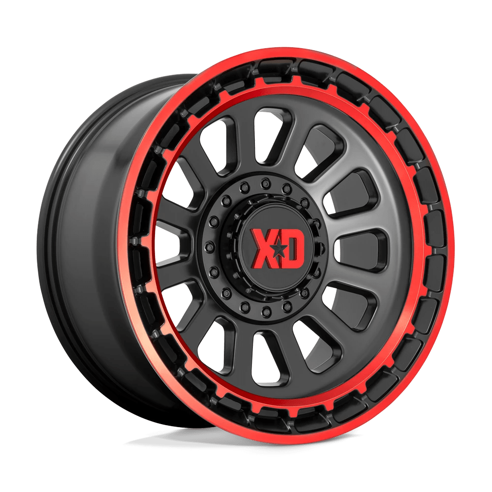 XD XD856 OMEGA 20X10 -18 6X135/6X5.3/6X139.7/6X5.5 Satin Black Machined Lip With Red Tint