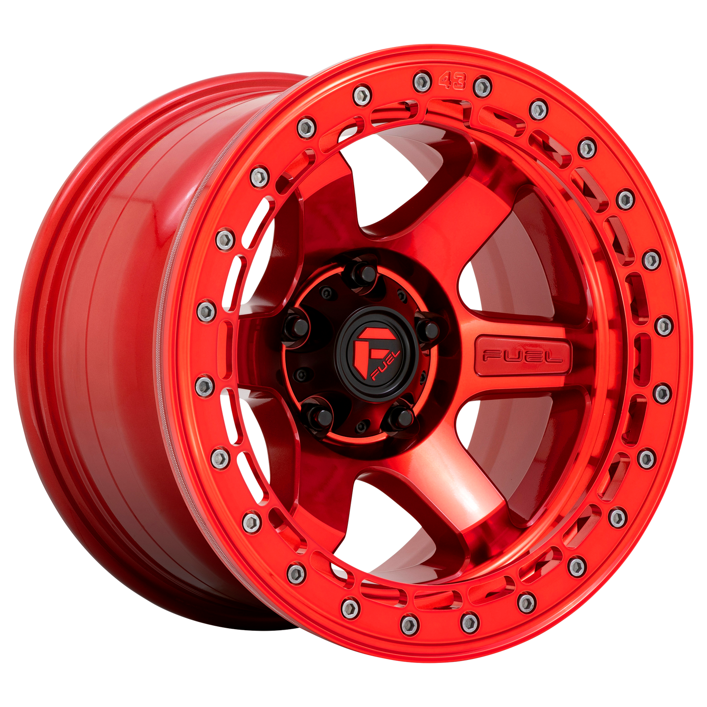 Fuel 1PC D123 BLOCK BEADLOCK 17X8.5 0 6X139.7/6X5.5 Candy Red With Candy Red Ring