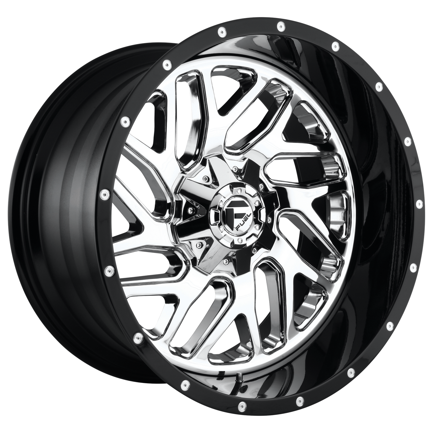 Fuel 2PC D211 TRITON 22x12 -44 8x170/8x6.7 CHROME PLATED GLOSS BLACK LIP