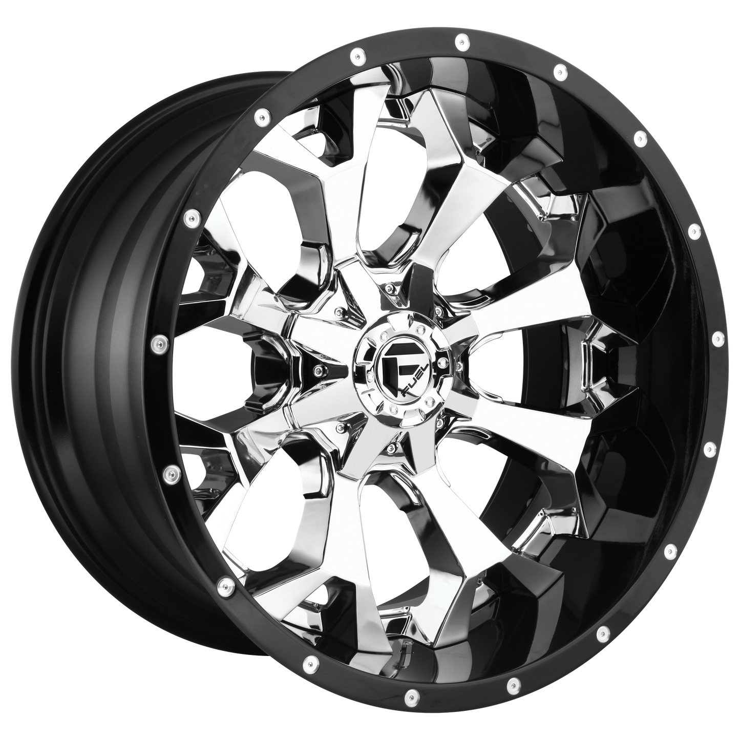 Fuel 2PC D246 ASSAULT 20x12 -43 6x135/6x139.7/6x135/5.5 CHROME PLATED GLOSS BLACK LIP