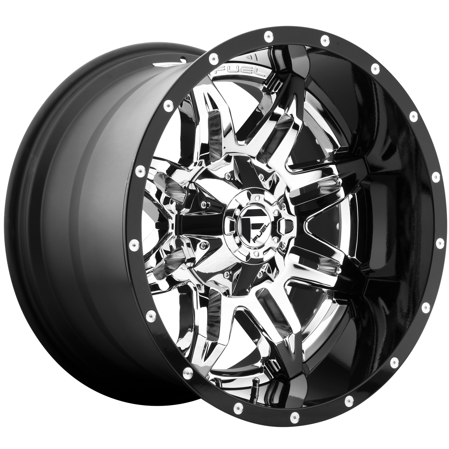 Fuel 2PC D266 LETHAL 20x10 -19 6x135/6x139.7/6x135/5.5 CHROME PLATED GLOSS BLACK LIP