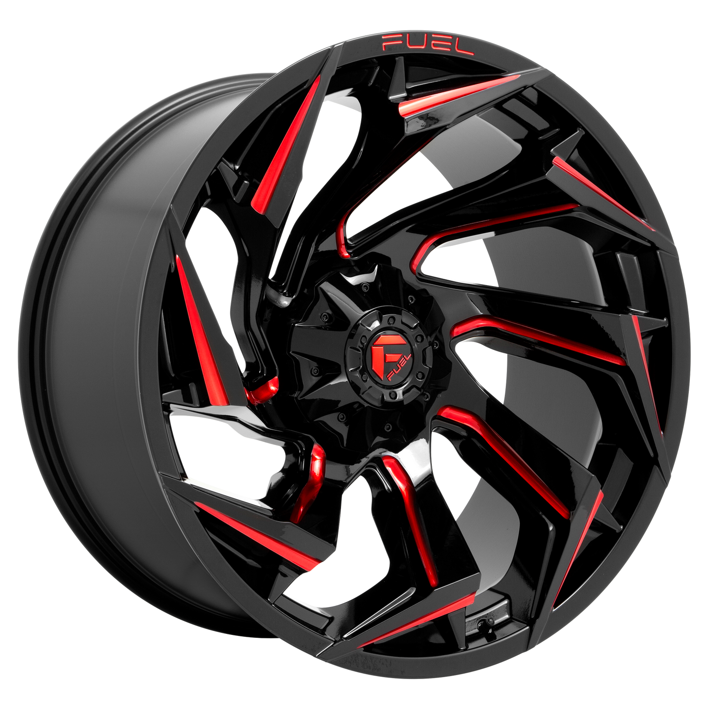 Fuel 1PC D755 REACTION 18X9 -12 8X170/8X6.7 Gloss Black Milled With Red Tint