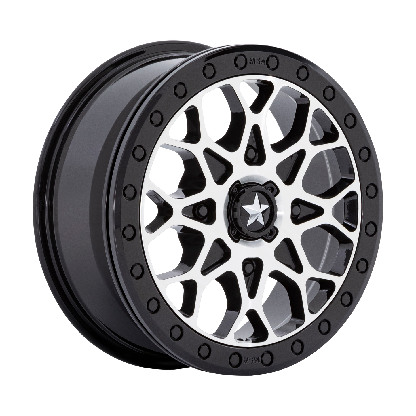MSA OFFROAD WHEELS M48 PORTAL BEADLOCK 15X6 38 4X137 GLOSS BLACK MACHINED WITH GLOSS BLACK RING