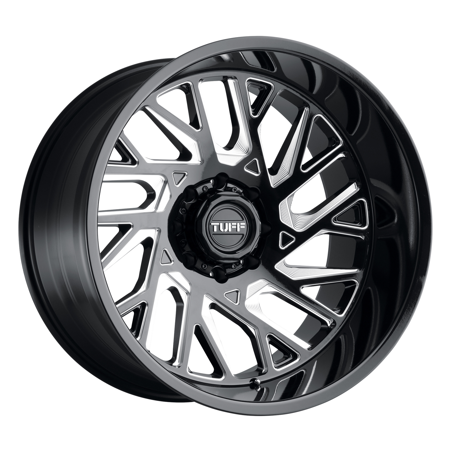 Tuff T4B 20X12 -45 6X139.7 GLOSS BLACK W/ MILLED SPOKES