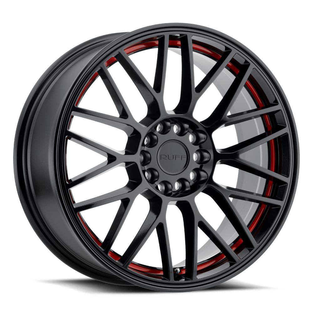 RUFF OVERDRIVE 17X7.5 38 5X100/5X114.3 GLOSS BLACK W/ RED INNER LIP