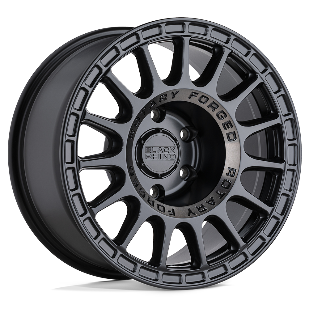 BLACK RHINO SANDSTORM 18X8.5 -22 5X127 SEMI GLOSS BLACK W/ MACHINED DARK TINT RING