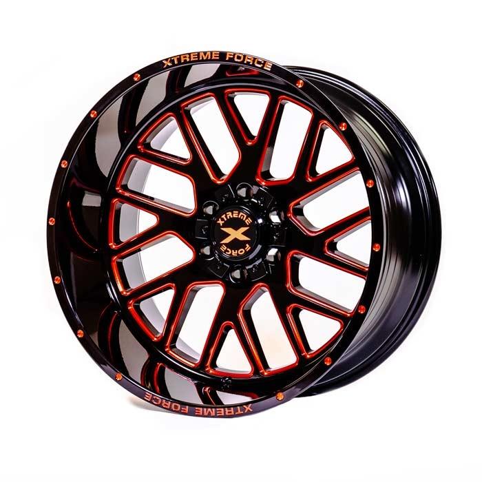 Xtreme Force XF-10 22x12 -51 5x127 (5x5)/5x139.7 (5x5.5) Gloss Black with Red Milled