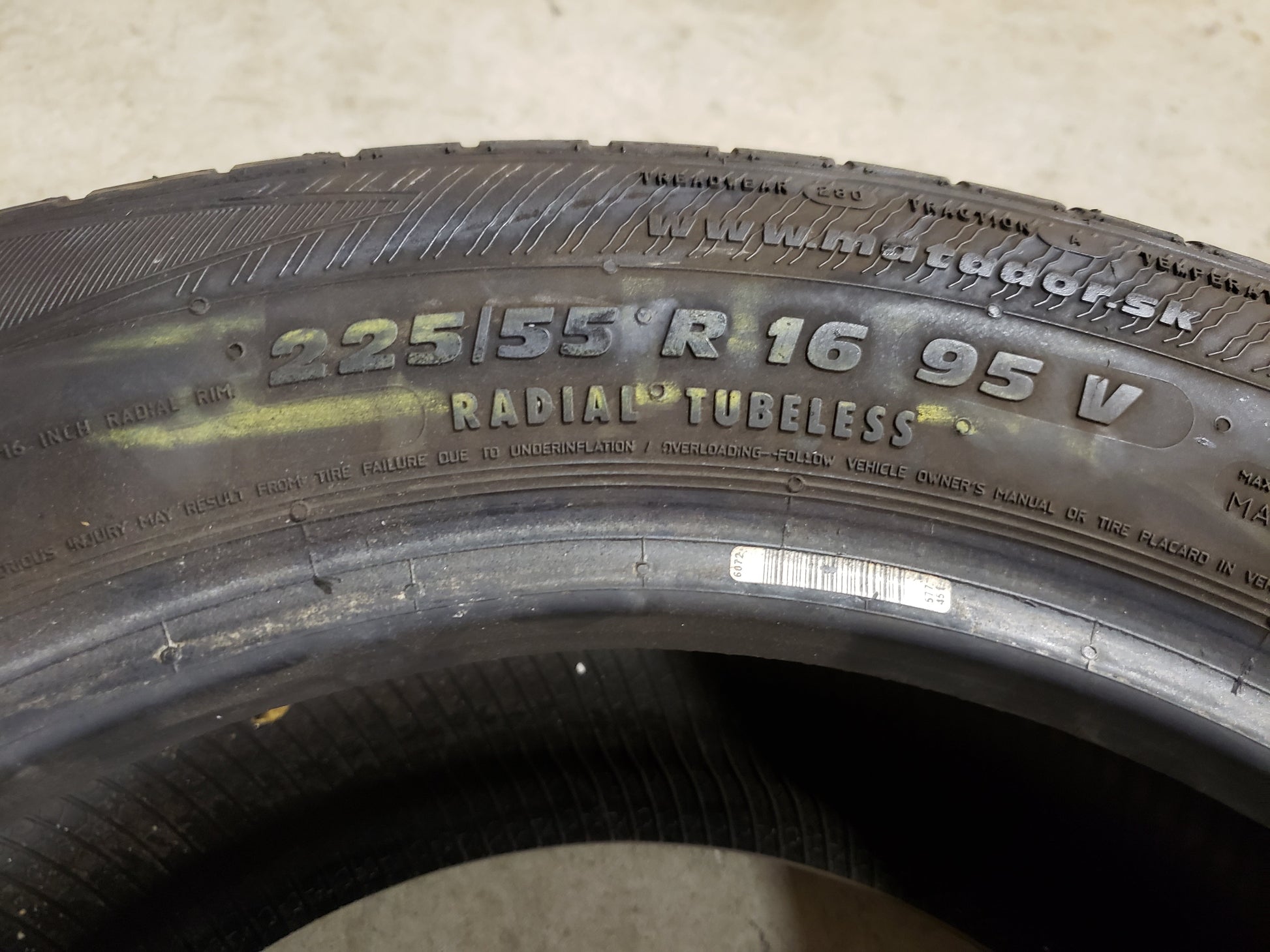 SINGLE 225/55R16 Matador Elite3 95V XL - Used Tires