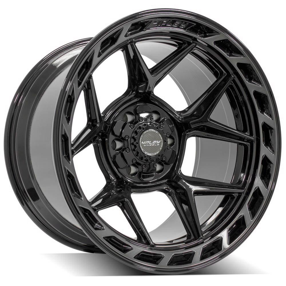 SET OF 4 WHEEL & TIRE PACKAGE | 4Play 4P55 22x12 -44 5x127/5x139.7 Gloss Black | 35x12.50R22 SureTrac Wide Climber R/T I