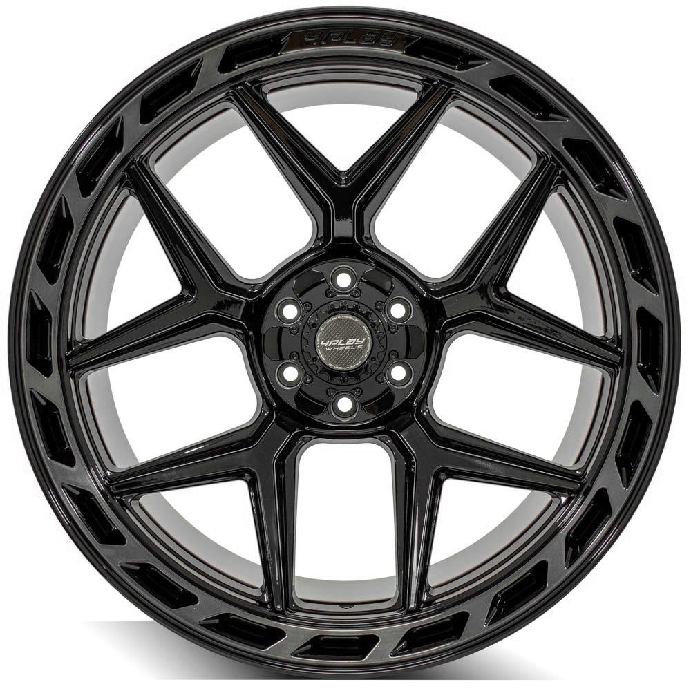SET OF 4 WHEEL & TIRE PACKAGE | 4Play 4P55 22x12 -44 6x135/6x139.7 Gloss Black Brushed | 35x12.50R22 SureTrac Wide Climber R/T I