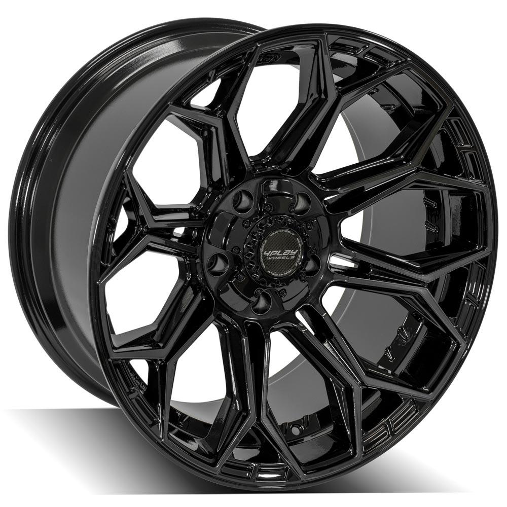 SET OF 4 WHEEL & TIRE PACKAGE | 4Play 4P83 22x10 -18 5x127/5x139.7 Gloss Black | 35x12.50R22 SureTrac Wide Climber R/T I