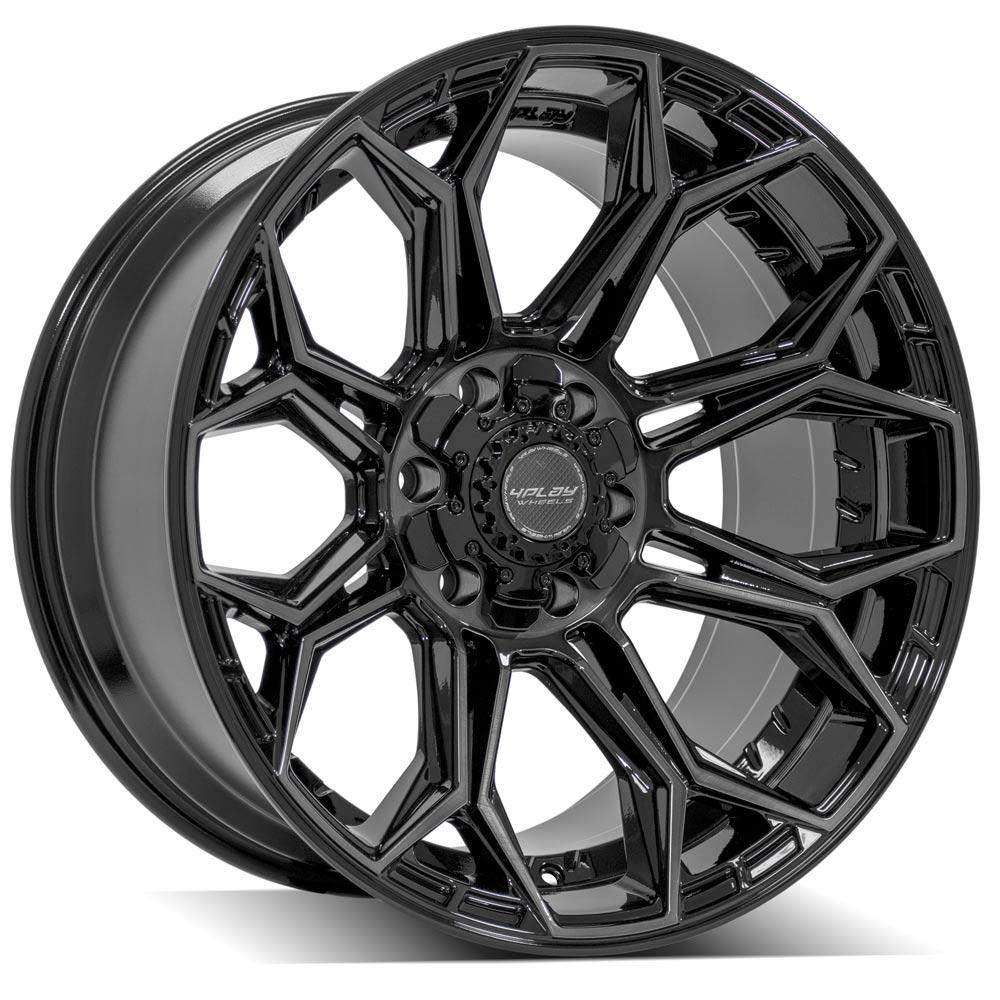 SET OF 4 WHEEL & TIRE PACKAGE | 4Play 4P83 20x10 -18 5x127/5x139.7 Gloss Black | 33x12.50R20 SureTrac Wide Climber R/T I