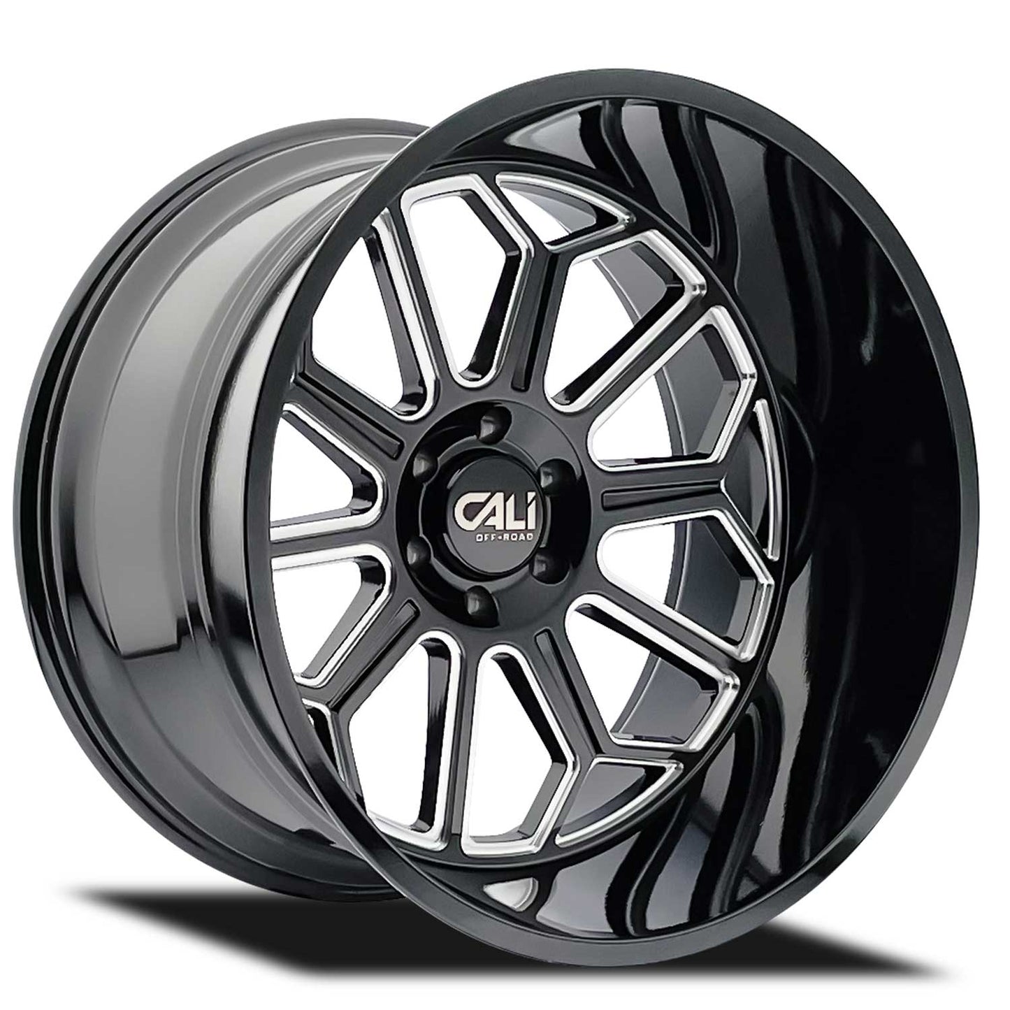 Cali Off-Road Auburn - 24x14 -76mm 8x165.1 (8x6.5) Gloss Black Milled Wheel | 9117-24481BM