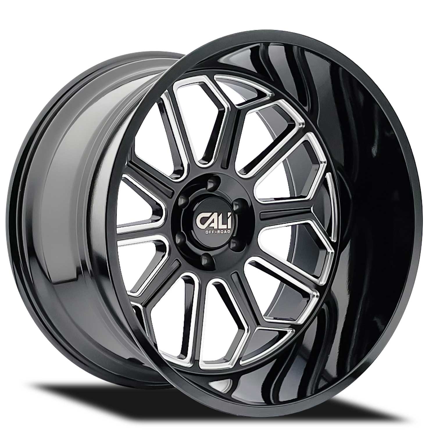 Cali Off-Road Auburn - 24x14 -76mm 8x165.1 (8x6.5) Gloss Black Milled Wheel | 9117-24481BM