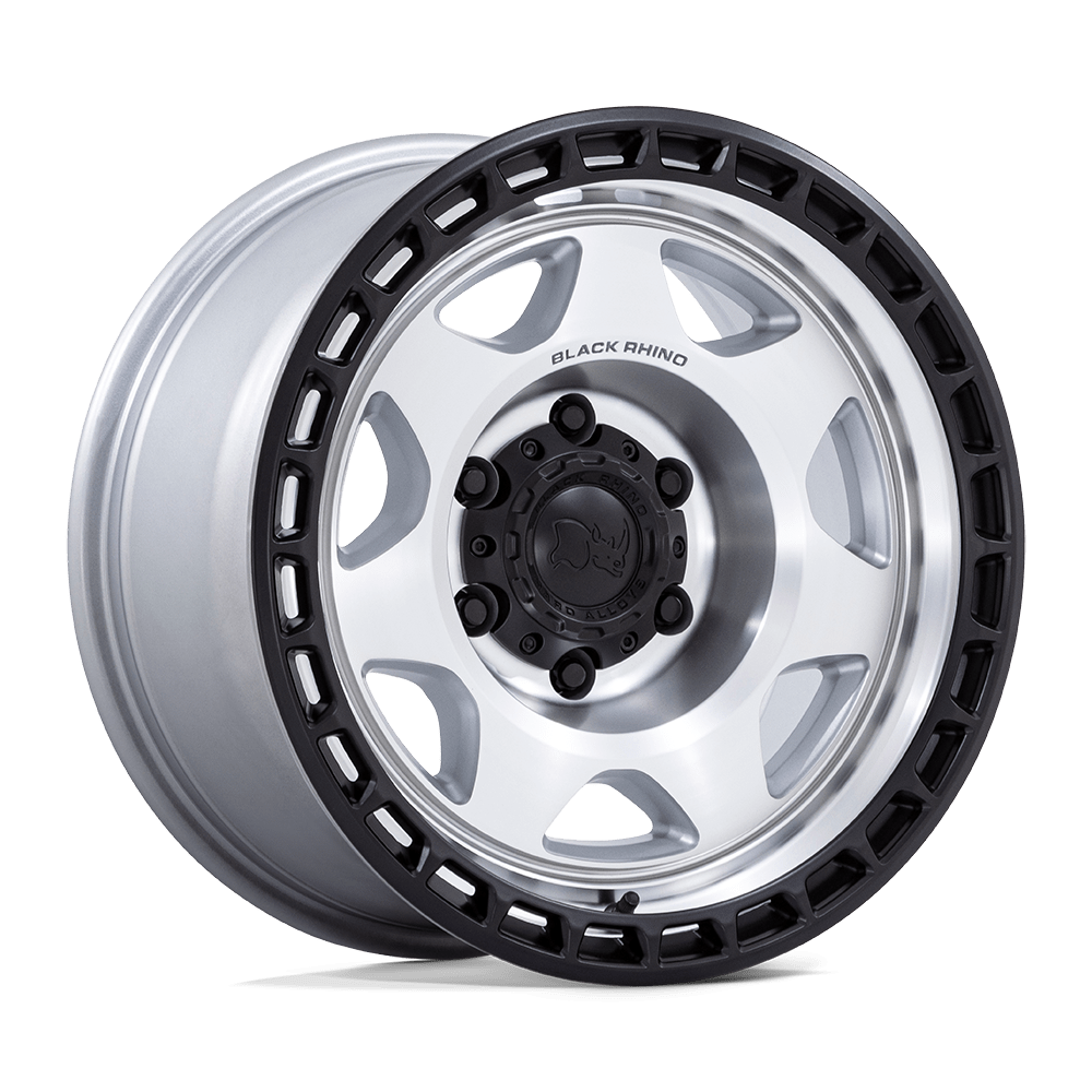 Black Rhino Hard Alloys BR018 VOYAGER - 17x8.5 -10mm 6x139.7 SILVER MACHINED W/ M-BLACK LIP Wheel | BR018SD17856810N