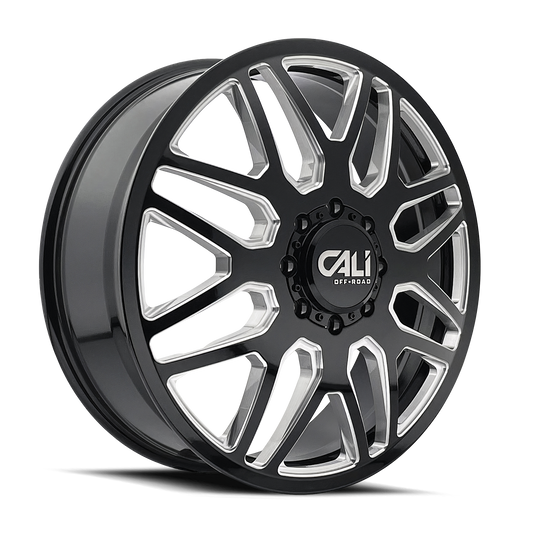 Cali Off-Road Invader Dually Front - 24x8.25 115mm 8x165.1 (8x6.5) Gloss Black Milled Wheel | 9115D-24881BMF115