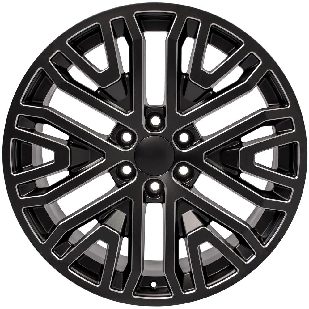 22" Replica Wheel CV37 Fits GMC Sierra 22x9 Black Milled Wheel