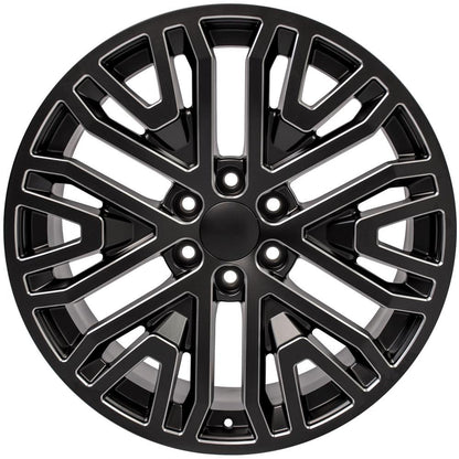 22" Replica Wheel CV37 Fits GMC Sierra 22x9 Black Milled Wheel