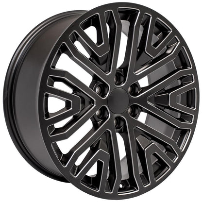 22" Replica Wheel CV37 Fits GMC Sierra 22x9 Black Milled Wheel