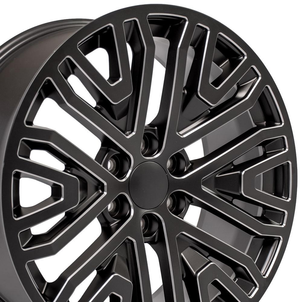 22" Replica Wheel CV37 Fits GMC Sierra 22x9 Black Milled Wheel