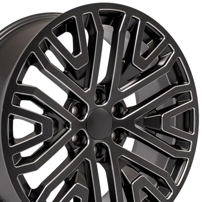 22" Replica Wheel CV37 Fits GMC Sierra 22x9 Black Milled Wheel