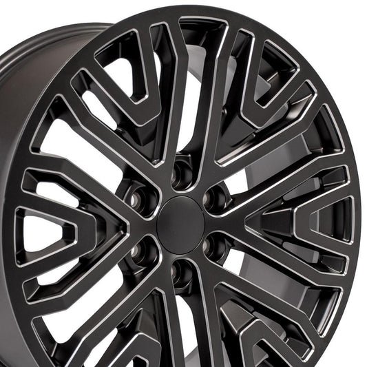 22" Replica Wheel CV37 Fits GMC Sierra 22x9 Black Milled Wheel
