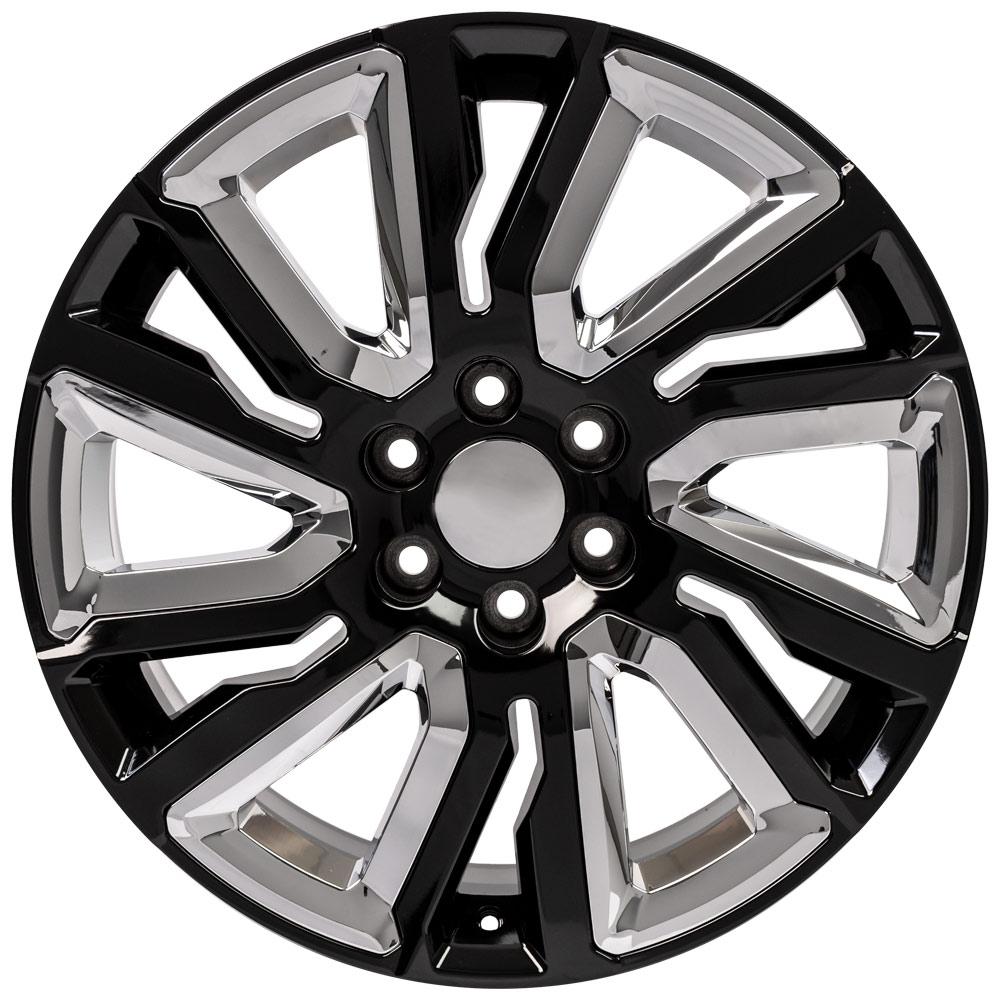 22" Replica Wheel CV39 Fits GMC Sierra 22x9 Black and Chrome Wheel