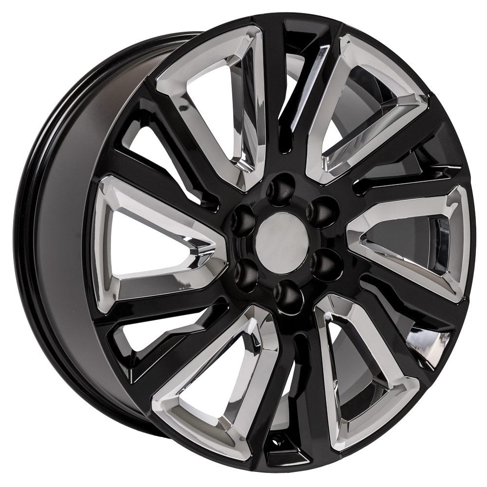 22" Replica Wheel CV39 Fits GMC Sierra 22x9 Black and Chrome Wheel