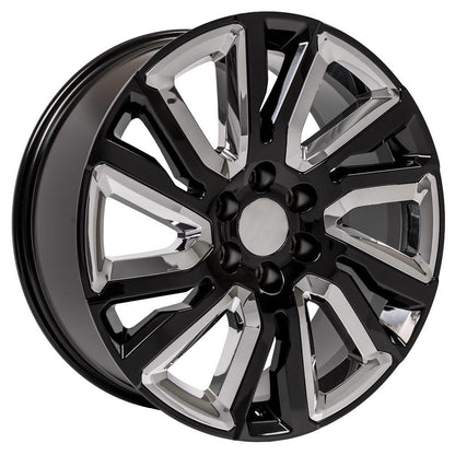 22" Replica Wheel CV39 Fits GMC Sierra 22x9 Black and Chrome Wheel