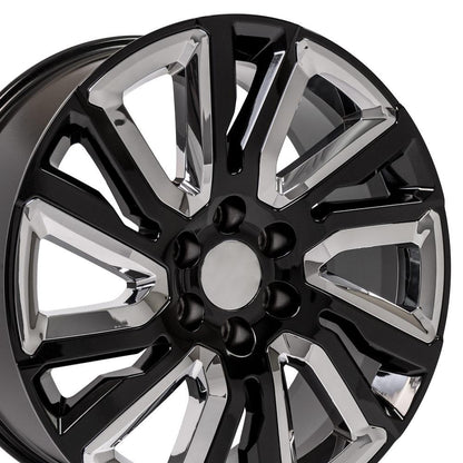 22" Replica Wheel CV39 Fits GMC Sierra 22x9 Black and Chrome Wheel